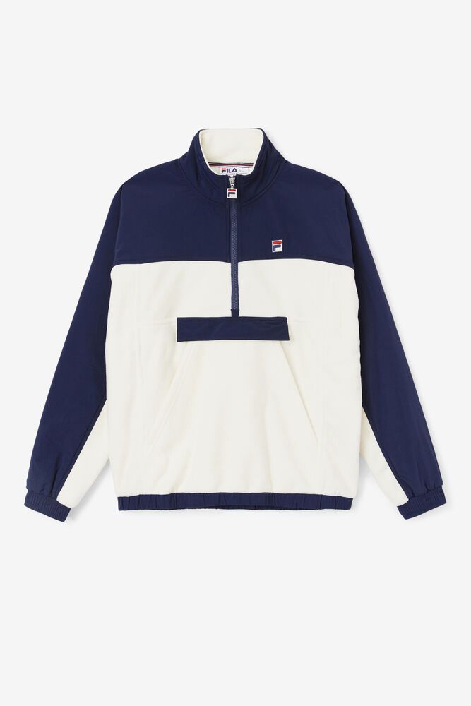 Fila Jacket Mens White/Navy - Erick 1/2 Zip Pullover - Philippines 5397108-WB